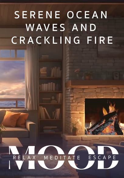 Serene Ocean Waves and Crackling Fire