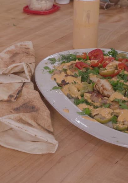 S01:E15 - Charred Mediterranean Chicken Salad With Olives and Tahini Yogurt Sauce poster