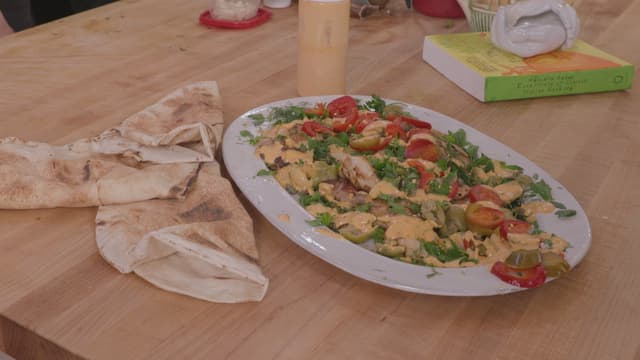 S01:E15 - Charred Mediterranean Chicken Salad With Olives and Tahini Yogurt Sauce