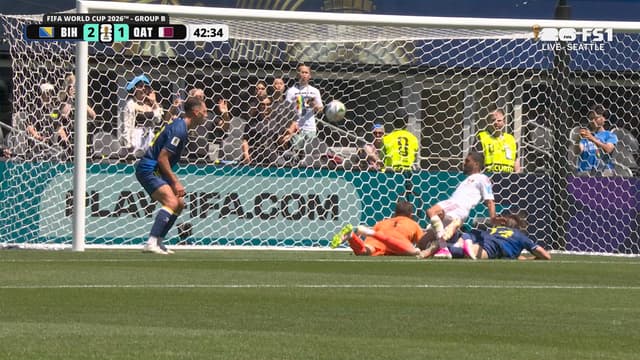 S2026:E141 - Qatar's Hassan Al-Haydos scores goal, trimming deficit vs Bosnia and Herzegovina
