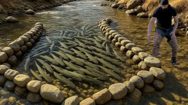 S01:E02 - Incredible Fishing Technique Using Stones in the Stream