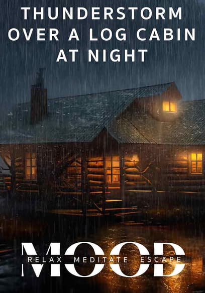 Thunderstorm Over a Log Cabin at Night