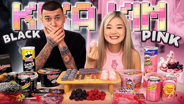 S01:E02 - Black & Pink Food vs. Chocolate Desserts Mukbang