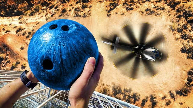S01:E12 - Bowling Ball vs. 700kmh Helicopter Blades! Who Wins?